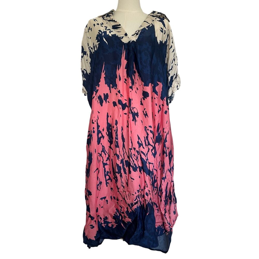 Jaki London Made in Italy Silk Blend Abstract Midi Tunic Dress OS Art to Wear